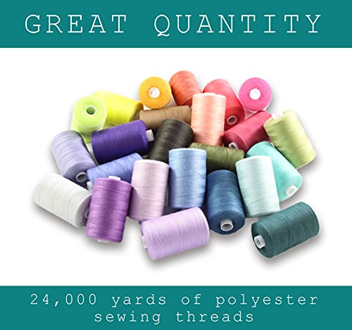 BlesSew Sewing Thread - 24 Spools of All Purpose Polyester Threads for Sewing Machine, Beginners, Hand Stitching & Quilting - 1000 yds Per Spool - color: Light Colors