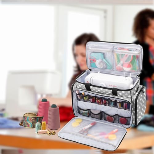 LUXJA Sewing Machine Case with Removable Padding Pad, Gray Dots - color: Gray Dots, style: Sewing Machine Bag