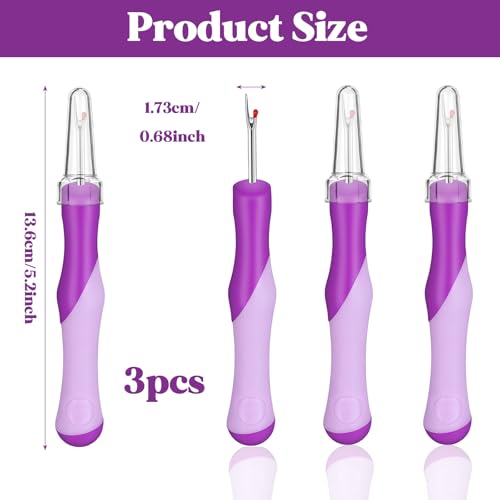 3 PCS Seam Rippers for Sewing, Needle and Thread Seam Ripper, Stitch Remover Tool for Hand Sewing, Knitting, Cross Stitching, Embroidery and Thread Removal (Purple)