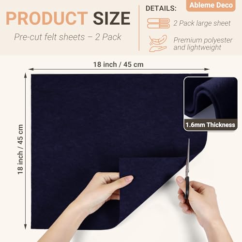 Navy Blue Felt Fabric Sheets 18" x 18" (2 Pack) 1.6mm Soft Craft Felt - color: Navy Blue