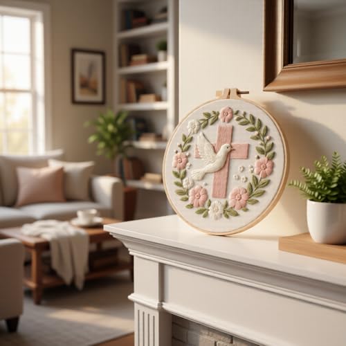 JJFox Embroidery Kit for Beginners and Adults, DIY Hand Embroidery Starter Kit with Cute Pattern, Cross Stitch Needlepoint Set with Hoop, Threads and Instructions (Cross) - color: Cross