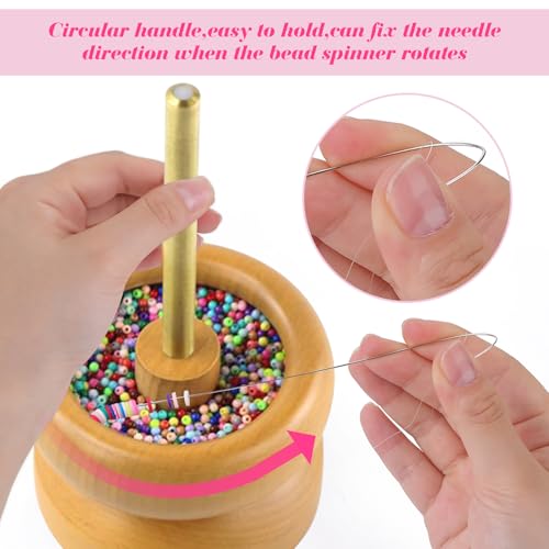 7 Pcs Bead Needle Stainless Steel, Easy-Grip Curved Needles for String Beads, Big Eye Beading Needle for DIY and Family Activities, Beading Needles Match with Bead Spinner
