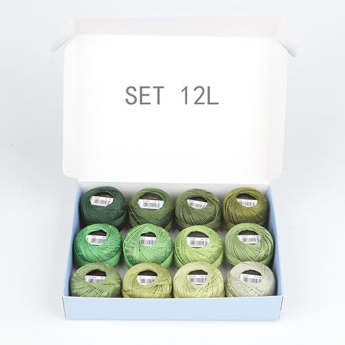 AMOHilos Size 8 Double Mercerized Egyptian Long Staple Cotton Pearl Thread 12 Gradient Colors per Box 5 Grams Ball Rainbow Color Embroidery Thread for Crochet Cross Stitch Hand Embroidery (12L) - color: 12L