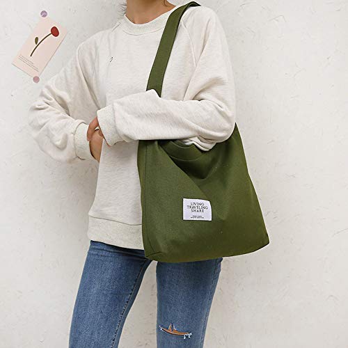 Covelin Women's Retro Large Size Canvas Shoulder Bag Hobo Crossbody Handbag Casual Tote - color: Army Green