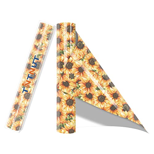 Tintnut Yellow Sunflower Heat Transfer Vinyl,12"×5ft Iron on Vinyl - color: Seamless Sunflower