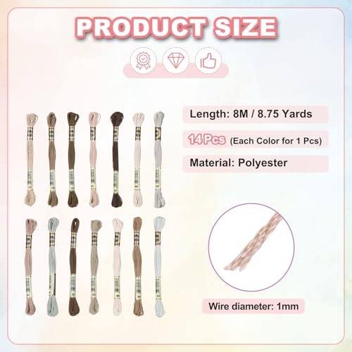 PATIKIL 14 Skeins Embroidery Floss Polyester Multicolored Dark Brown - color: Multicolored Dark Brown