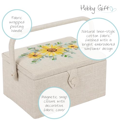 Hobby Gift Medium Sewing Box Organiser - color: Embroidered Eucalyptus