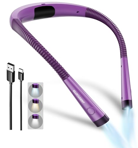 Glocusent Reading Light,LED Neck Light,80-hr Rechargeable Book Light - color: Purple, size: Standard-Medium