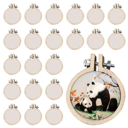Wood Mini Embroidery Hoop Frame Sewing Ornament Frame Tiny Crossing Stitch Hoop Ring for DIY Embroidery Necklace Pendant Keychain (25Pcs Round 1.57 Inch) - size: 25Pcs Round 1.57 inch