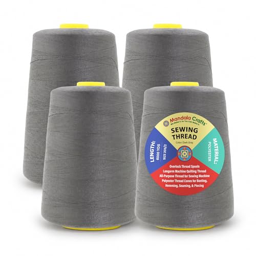 Mandala Crafts 20S/2 Dark Gray Polyester 4 Pack of Serger Threads Cones - color: Dark Gray, size: Pack of 4 20S/2 24000 YDs