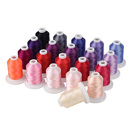 Simthread Embroidery Machine Thread Kit 800Y 21 Spools Pink and Purple Colors for Professional Embroidery Design - color: Pink & Purple