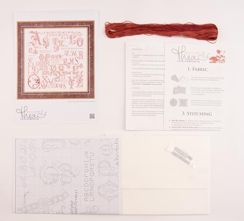 Thea Gouverneur - Counted Cross Stitch Kit - Antique Character Sampler - Aida - 18 Count - Embroidery Kit for Adults - DMC Embroidery Threads and Other Cross Stitch Supplies Included - 2093A - color: 2093A Aida
