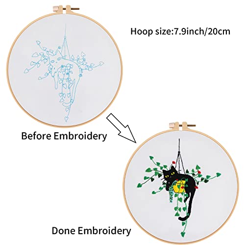Louise Maelys Stamped Cat Embroidery Kit for Beginners Needlework - color: kit-2