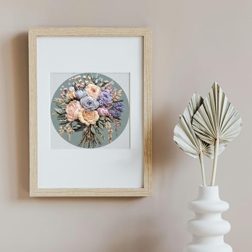 FONNUY Bouquet Flowers Embroidery Kit for Beginners, Pre-Stamped Pattern Kits for Adults with Hoop, Easy to Follow Color Thread Needlework, 8'' Hoop (Joyful Bouquet) - style: Joyful Bouquet