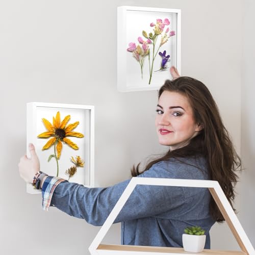 4 Pack 8*10 Shadow Box Frame, Shadow Boxes Display Cases 3D Wood Deep Shadow Box Plexiglass Shadow Boxes with Adhesive Tape for Photos, Dried Flowers, Valentines Day Handicrafts Picture Frame(White) - color: 4pcs-white, size: 8*10