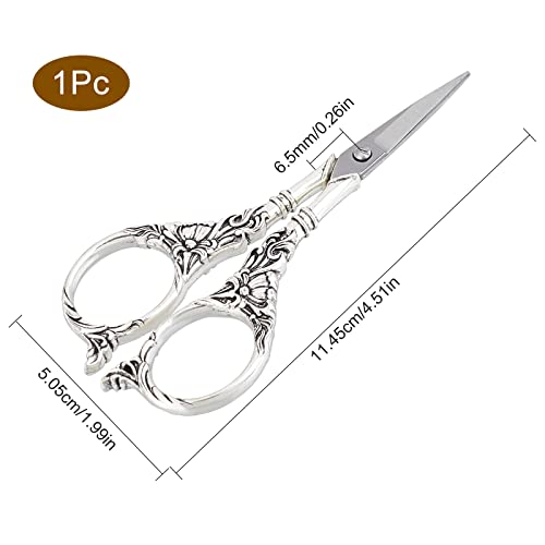 SUNNYCLUE 2Inch Stainless Steel Scissors Silver Sewing Embroidery Scissors Small Precision Detail Vintage Shears Sharp Cutter for Fabric Paper Cutting Craft Art Work DIY Tool - color: Antique Silver-1pc-vintage Scissors