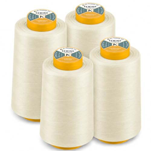 AK Trading CO. 4-Pack Ivory All Purpose Sewing Thread Cones (6000 Yards Each) of High Tensile Polyester Thread Spools for Sewing, Quilting, Serger Machines, Overlock, Merrow & Hand Embroidery - color: IVORY