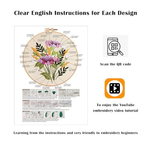 Vigdit Canvas Tote Bag Embroidery Kit for Beginners, Needlepoint Cross Stitch Kit for Adult Beginner, DIY Reusable Grocery Bags Embroidery Starter Kit with Stamped Floral Tools & Instructions - color: Flower1