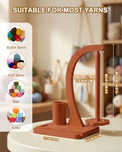 SPEENSUN Magnetic Bamboo Yarn Holder with Phone Stand, Walnut Finish - color: Walnut Finish