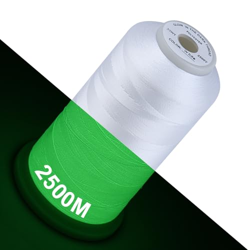 Simthread White Glow in Dark Thread 30WT for Embroidery & Sewing 2500 Yards - color: 30WT White - Green