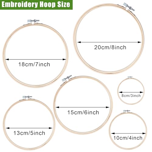 Biaungdo 6 Pcs Embroidery Hoops Set, Round Wood, 3/4/5/6/7/8 Inch - style: 6 Sizes
