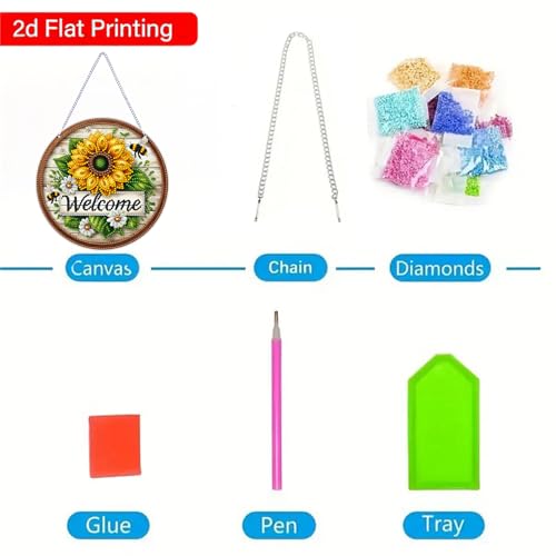 ARPADAMO Hanging Diamonds Art kit for Adult,DIY Sunflower Bee Pendant Diamonds Painting Art Kit, 7.0x7.0 inch Acrylic Diamonds Painting Board Kit Ornament, Special Crystal Diamond Hanging Ornament - color: DP02694