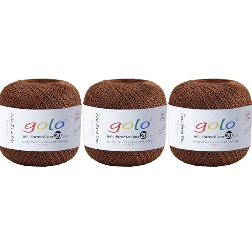 golo 3 Balls Crochet Thread Size 20 Embroidery Thread Crochet Yarn for Hand 209 - color: 000-8-209Brown