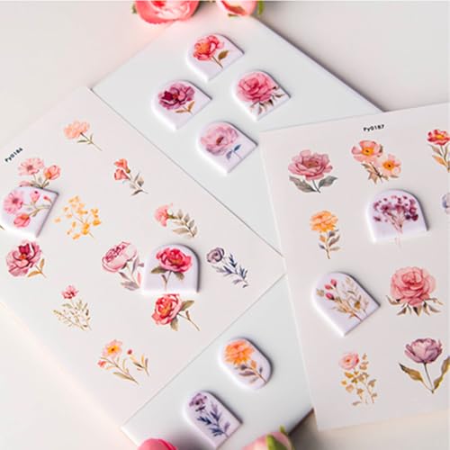 KABAKE Polymer Clay Transfer Paper 4 PCS Colorful Flowers Water Soluble Transfer Sheet for Earrings Jewelry Making - color: Wild Flower