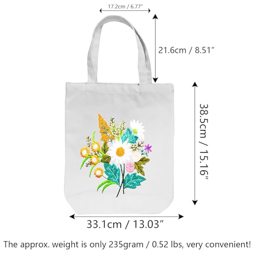 CREAWONDER Canvas Tote Bag Embroidery Kit with Pattern for Beginners, Arts and DIY Embroidery Crafts Kits for Adults, Include Instructions, Thimble, Embroidery Hoops, Color Threads and Tool - color: CR002 chenhuicaoxin beige