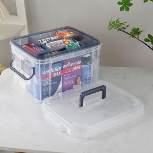 2-Tier Medicine Organizer - Plastic Portable Storage Box with Handle Blue - color: Blue