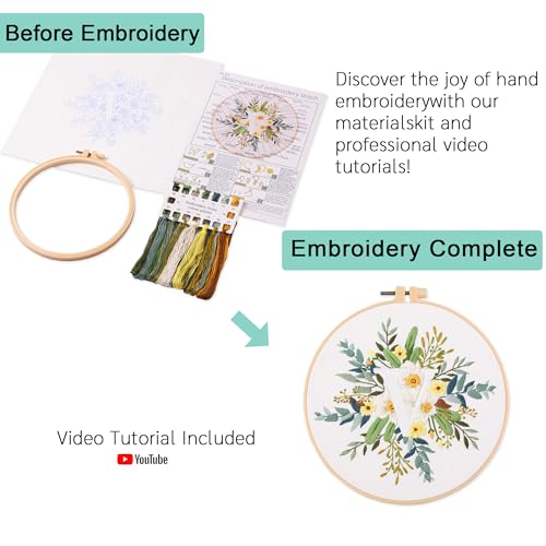 Harimau Letter Pattern V Embroidery Kit for Adult Beginners, Complete Starter Pack with 1 Hoop, Needles, Instruction Guide & Embroidery Stitch Video Tutorials - color: V