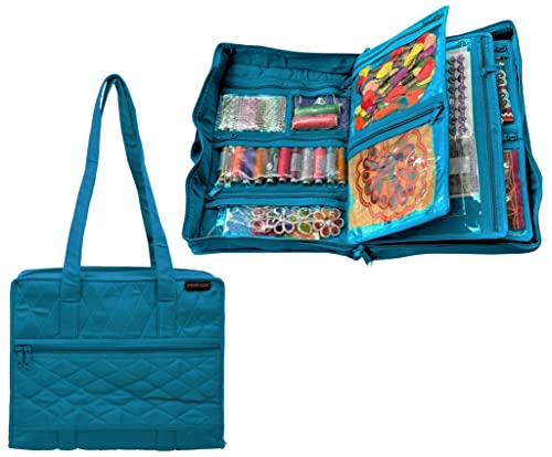 Yazzii Quilter’s Project Bag with 19 Pockets - Portable Storage Bag Organizer - Multipurpose Storage Organizer for Quilting, Patchwork, Embroidery, Needlework, Papercraft & Beading-Aqua - color: Aqua