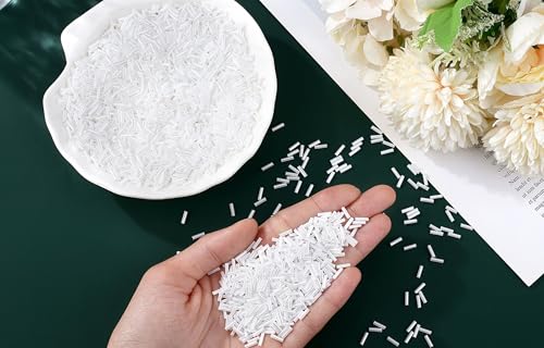 XIANNVXI 3000pcs Pearlescent White Glass Bugle Beads - color: Pearlescent White