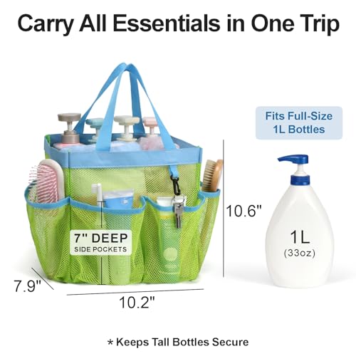 Mesh Shower Caddy Portable - 8 Pockets, S-Hook, Shower Bag for Dorm Camping - color: 1 Pack Fluorescent Green, size: L (Classic Dorm Caddy)