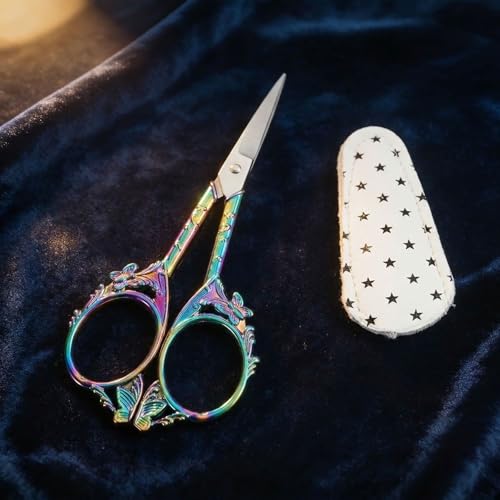Crochet Scissors with Cover – Rainbow Vintage Small Embroidery Scissors, Sharp Butterfly Craft Scissors for Yarn Thread Sewing Needlework, Pretty Gift for Crocheter Quilter, 4.6 Inch - color: Multicolor