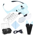 YOCTOSUN Magnifying Glasses with 4 LED Lights, 1X to 3.5X Head Magnifier - color: Light Blue