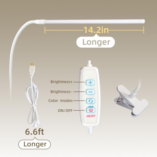 Clip on Desk Lamp, Flexible Arm, 14'' Light‑Bar Dimming Task Light, White