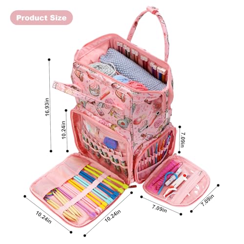 crochet bag,knitting bagBackpack and Tote Bag Storage Bag ，Large capacityYarn Storage Organizer Travel Crochet Bag Women Carrying Crochet Accessories Knitting Needles Crochet - color: PINK