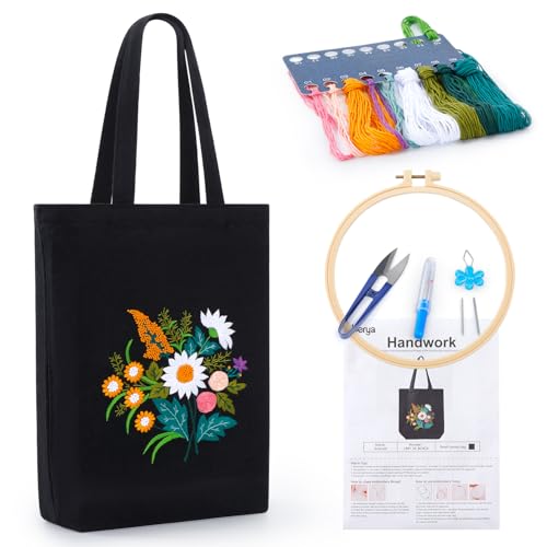 BERYA Canvas Tote Bag DIY Needlepoint Embroidery Kit for Beginners - color: Emerald