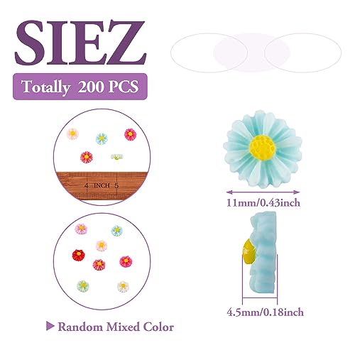 Beadthoven 200pcs 11mm Tiny Resin Flower Cabochons Mixed Colors No Hole Daisy Flatback Charms Mini Flowers Cameo Charms Jewelry Embellishment Supplies for Gluing DIY Jewelry Earrings Rings - color: 0Daisy-Mixed#11mm