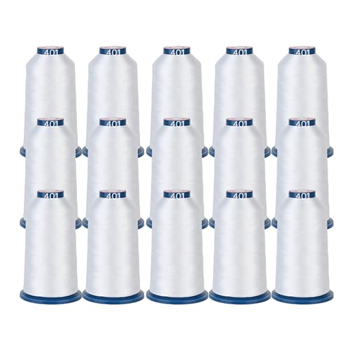 BAI Embroidery Machine Thread Set, 15 White Spools, 5000 Yards Each, 40WT (108D/2) Polyester Thread for Commercial Multi-Needle Machines, High-Speed Thread for Hats, Logos & Apparel Production - color: 15 White