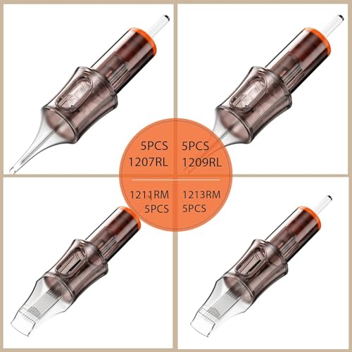 A-minusone 20 Assorted Tattoo Cartridge Needles Mixed Size #12 Round Liner&Round Magnum - 5Pcs each of 7RL, 9RL, 11RM, 13RM Pro Disposable Membrane Tattoo Needles - size: 20Pcs-12RL+RM