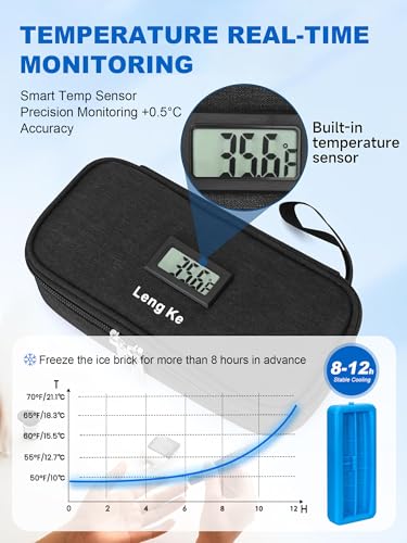 Insulin Cooler Travel Case for Pen & Vials - Vial Case for Travel TSA Approved Temperature Display Diabetic Medication Cooling Bag with Ice Brick, Refrigerated Diabetes Supplies Organizer (Black) - color: Black