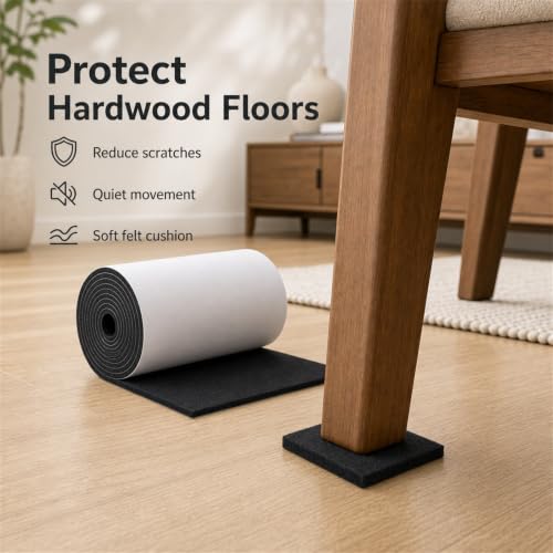 Felt Furniture Pads, Self Adhesive Felt Sheets Roll, Cuttable Felt Pads for Furniture Legs, Heavy Duty Furniture Pads for Hardwood Floors, Chair Wall Protector, Black, 40 x 5 x 0.12 Inch - color: Black, size: 5" x 40"