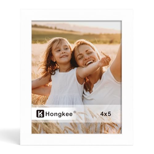 Hongkee 4x5 Picture Frame, 4 x 5 Solid Wood Frame with Real Glass - color: White, size: 4 x 5