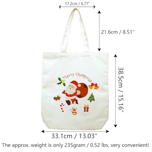 CREAWONDER Canvas Tote Bag Embroidery Kit with Pattern for Beginners, Arts and DIY Embroidery Crafts Kits for Adults, Include Instructions, Thimble, Embroidery Hoops, Color Threads and Tool - color: CR002 SantaClaus beige