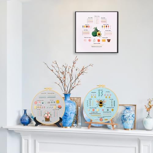 Ponpon 3 Sets Embroidery Kit for Beginners, Embroidery Kit for Adults with Follow Instruction, Cross Stitch Kits with Wooden Embroidery Hoops (Stlye D) - style: Stlye D