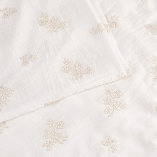 OLYCRAFT 55x79 Inch Floral Cotton Embroidered Fabric White Flower Linen Fabric Vintage Floral Fabrics Flower Embroidered Fabrics for Quilting Sewing DIY Art Crafting