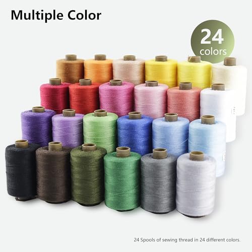 24Pcs Sewing Thread Spools Set 1000 Yards Per Spool Mixed Cotton Threads for DIY Sewing Machine, Embroidery Machine, Hand Sewing, 24 Colors