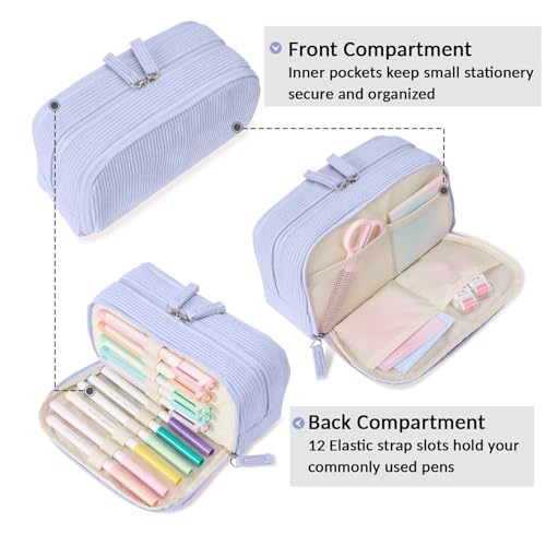 Sooez Big Capacity Pencil Case Pen Pouch, Soft Corduroy Pencil Bag - color: Blue